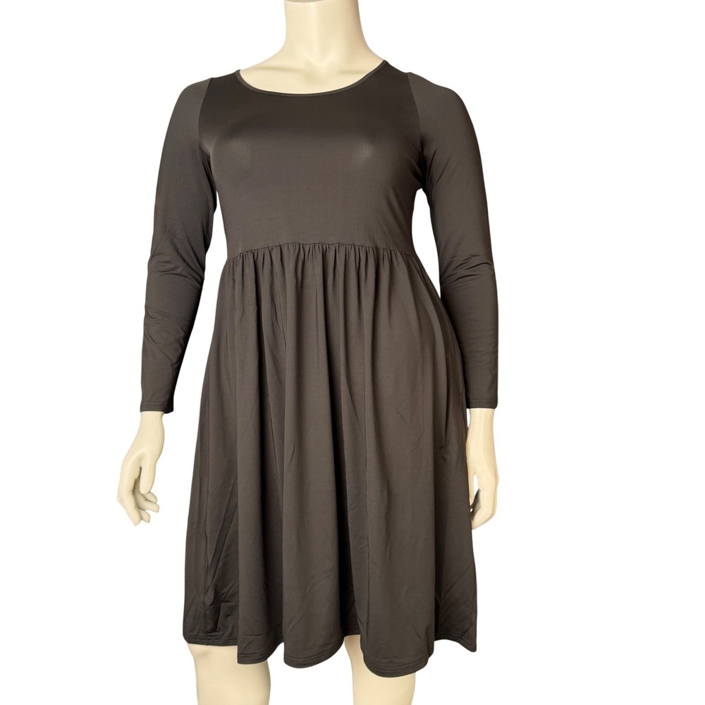 New Babydoll Dress Charcoal Black Stretchy Long Sleeve Empire Waist Pockets M
